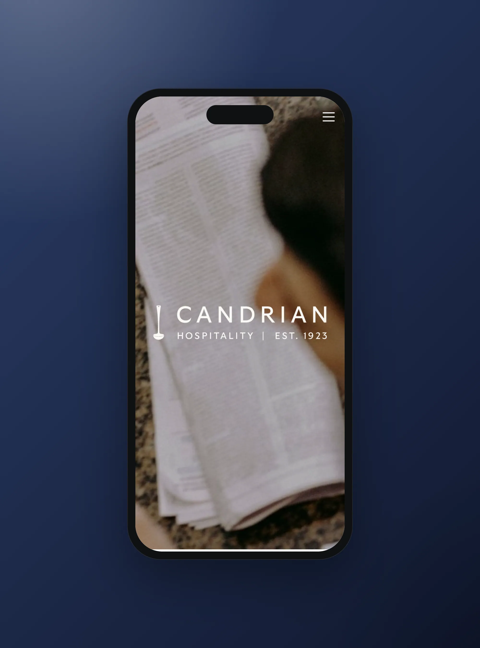 Candrian hospitality group website, mobile view