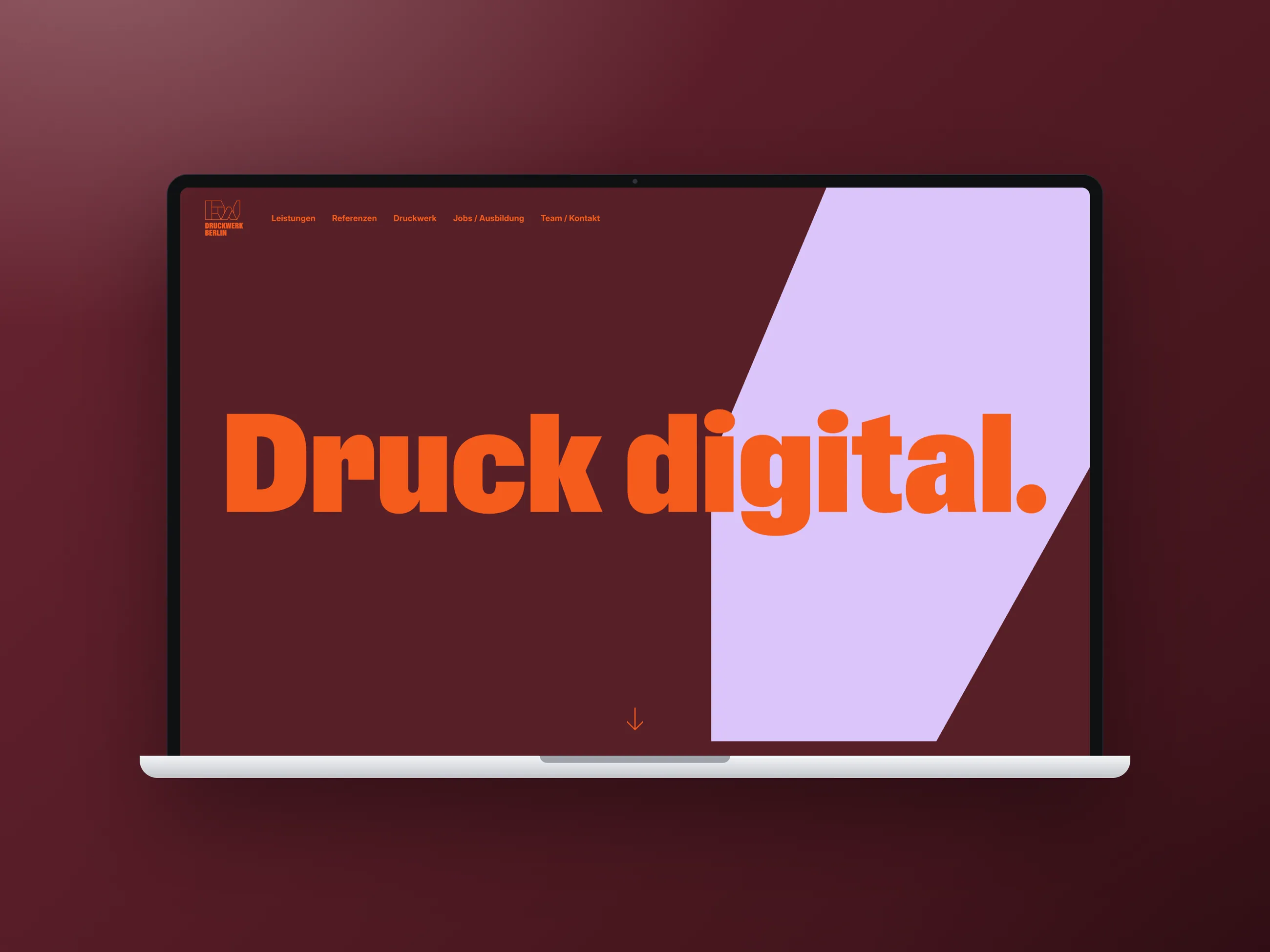 Website der Digitaldruckerei Druckwerk Berlin, Desktop-Ansicht im Laptop-Mockup