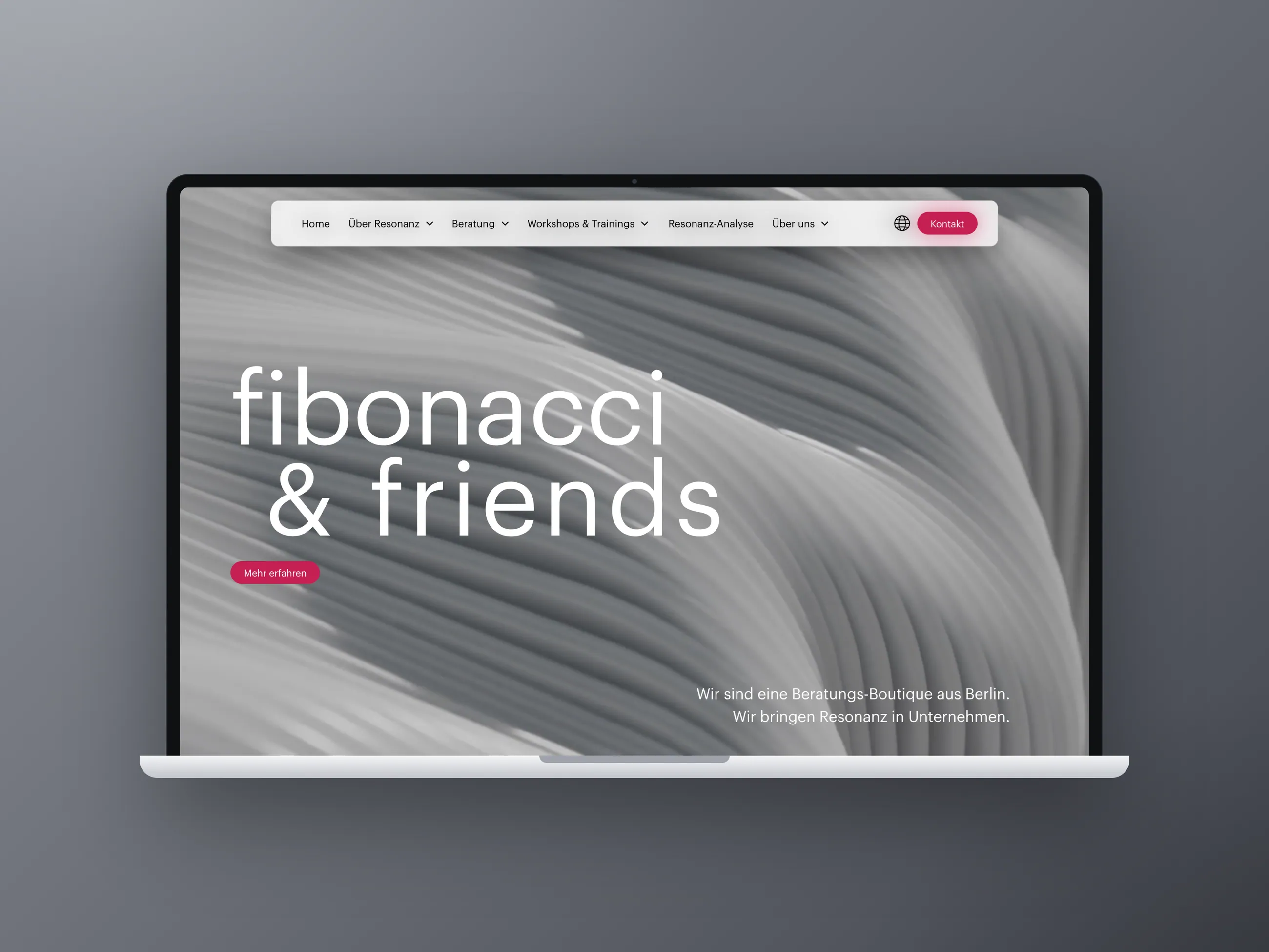 fibonacci and friends consulting boutique website, desktop view in a laptop mockup