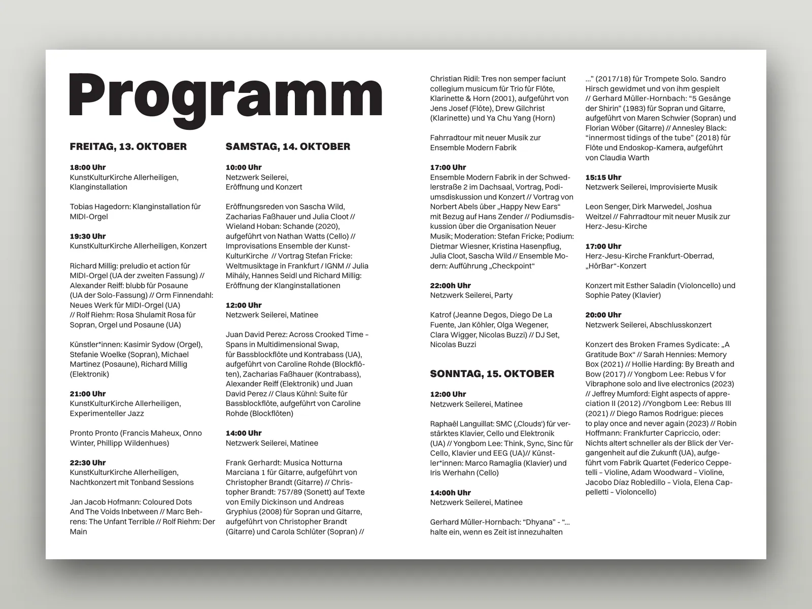 Festival Handkäs mit neuer Musik, Programmheft Innenseite
