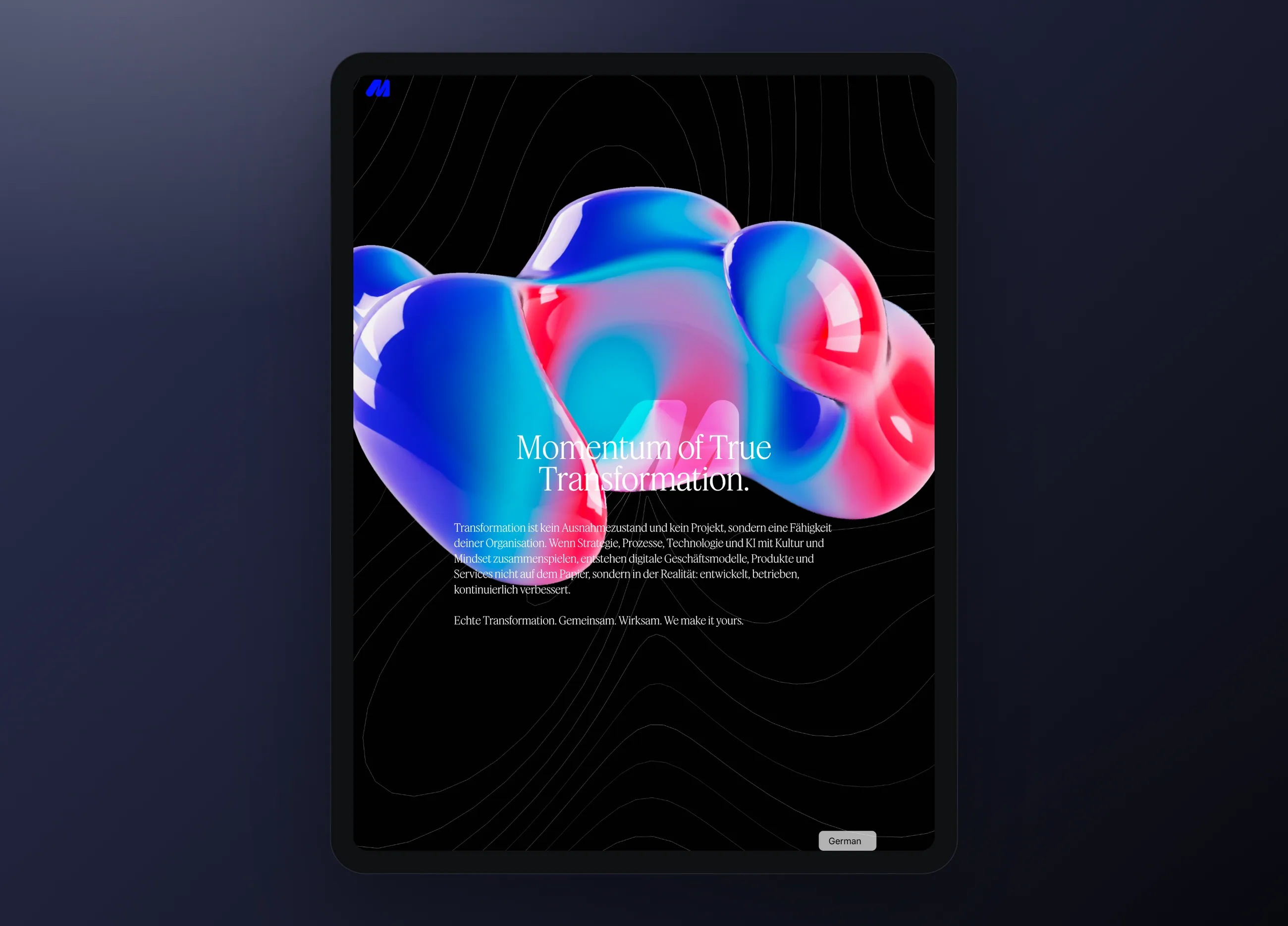 MOCEAN transformation consultancy website, tablet view