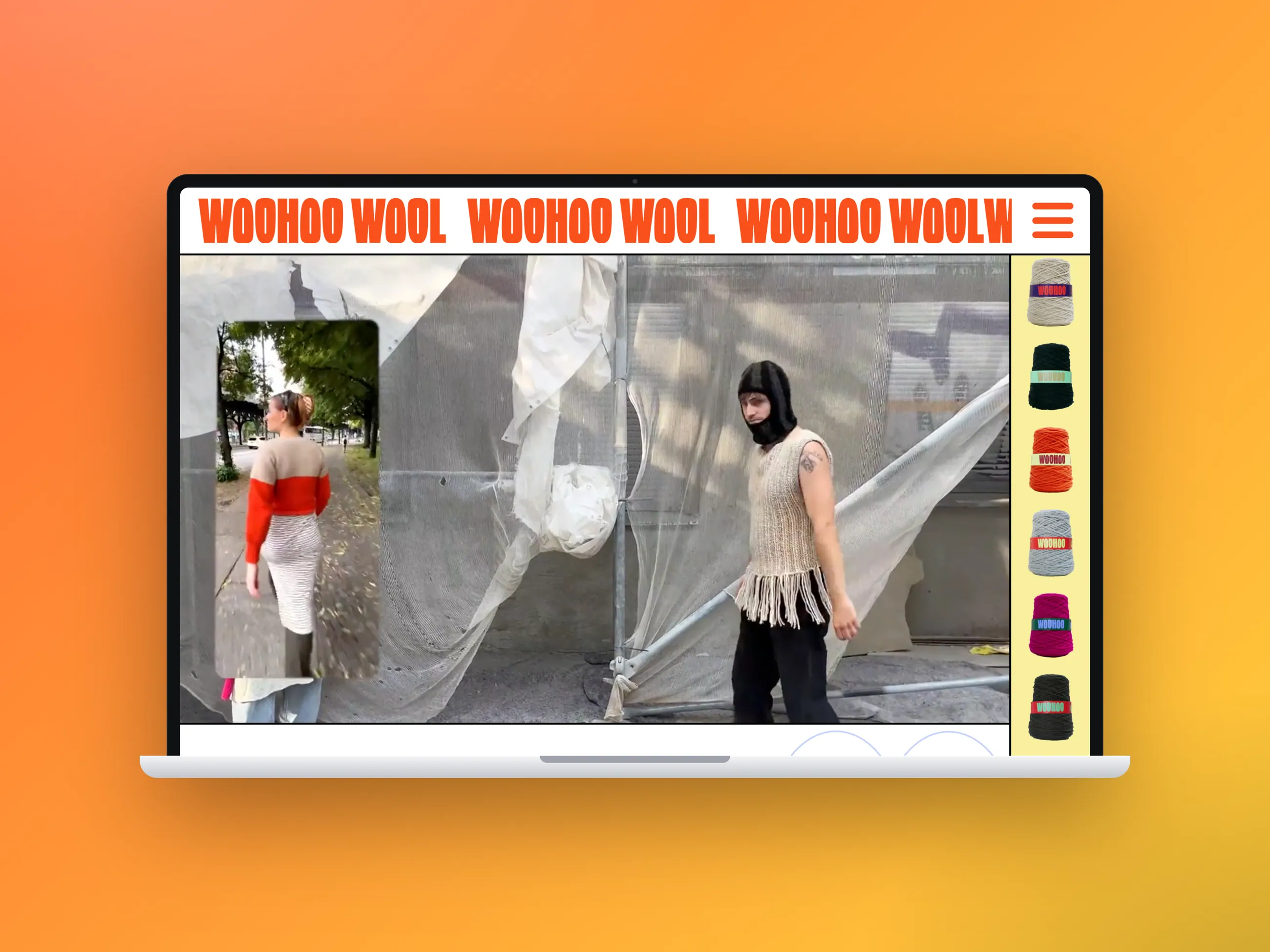 Website der Wollmarke WOOHOO, Desktop-Ansicht im Laptop-Mockup